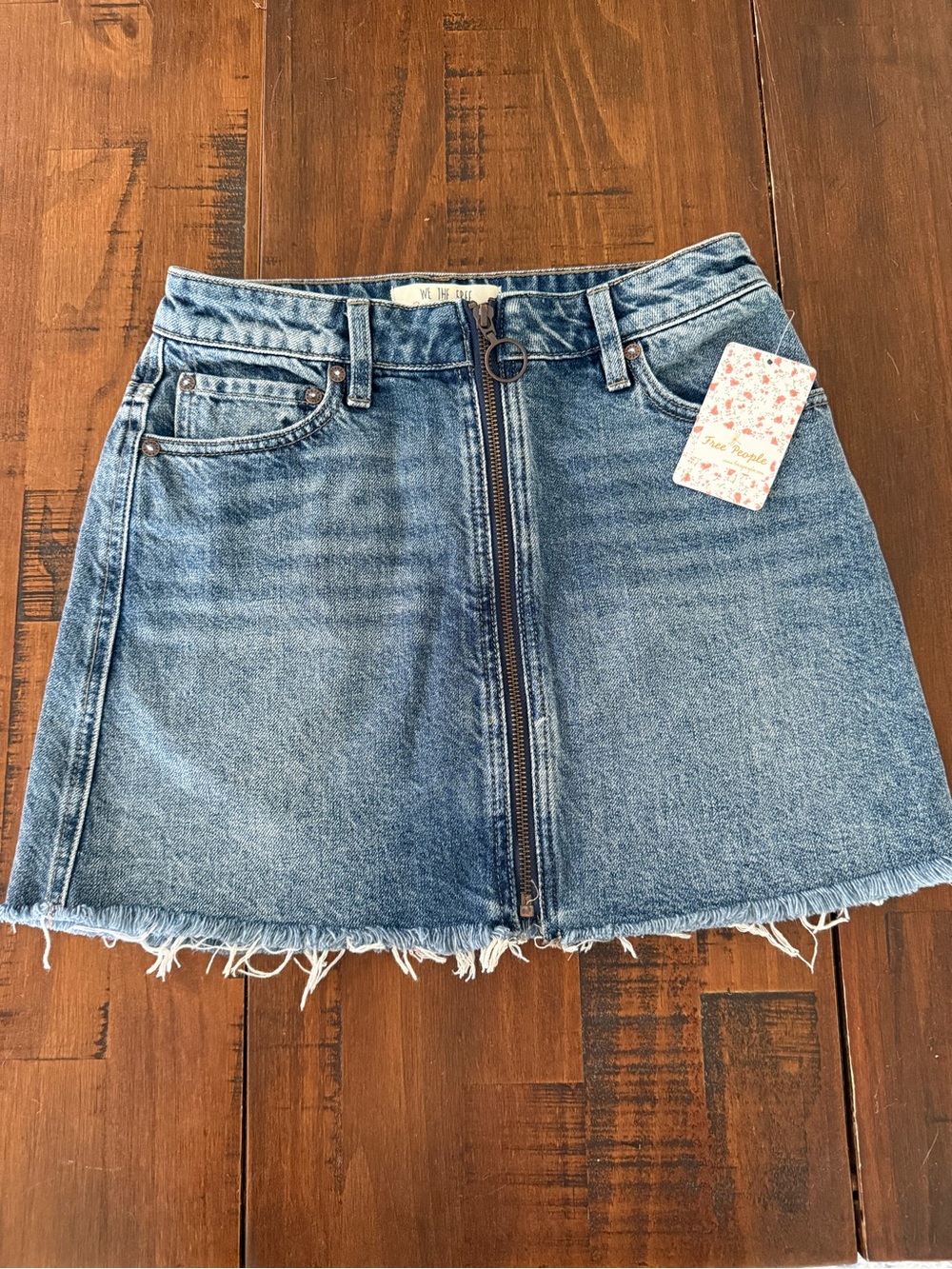 Free People We The Free Denim Mini Skirt NWT Front Zip Ring Pull